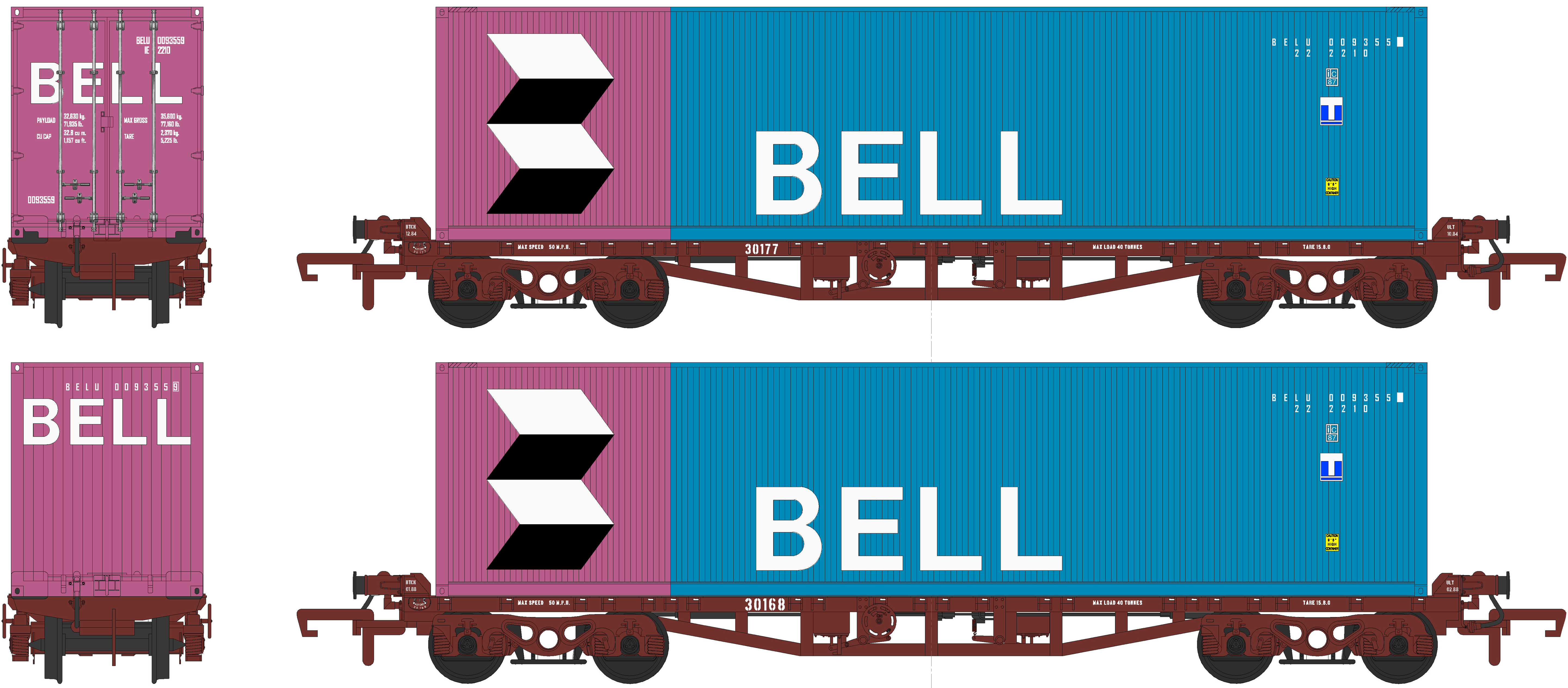 CIÉ/IR 42' Flat - Twin Pack - with 2 Bell 40’ Containers - B