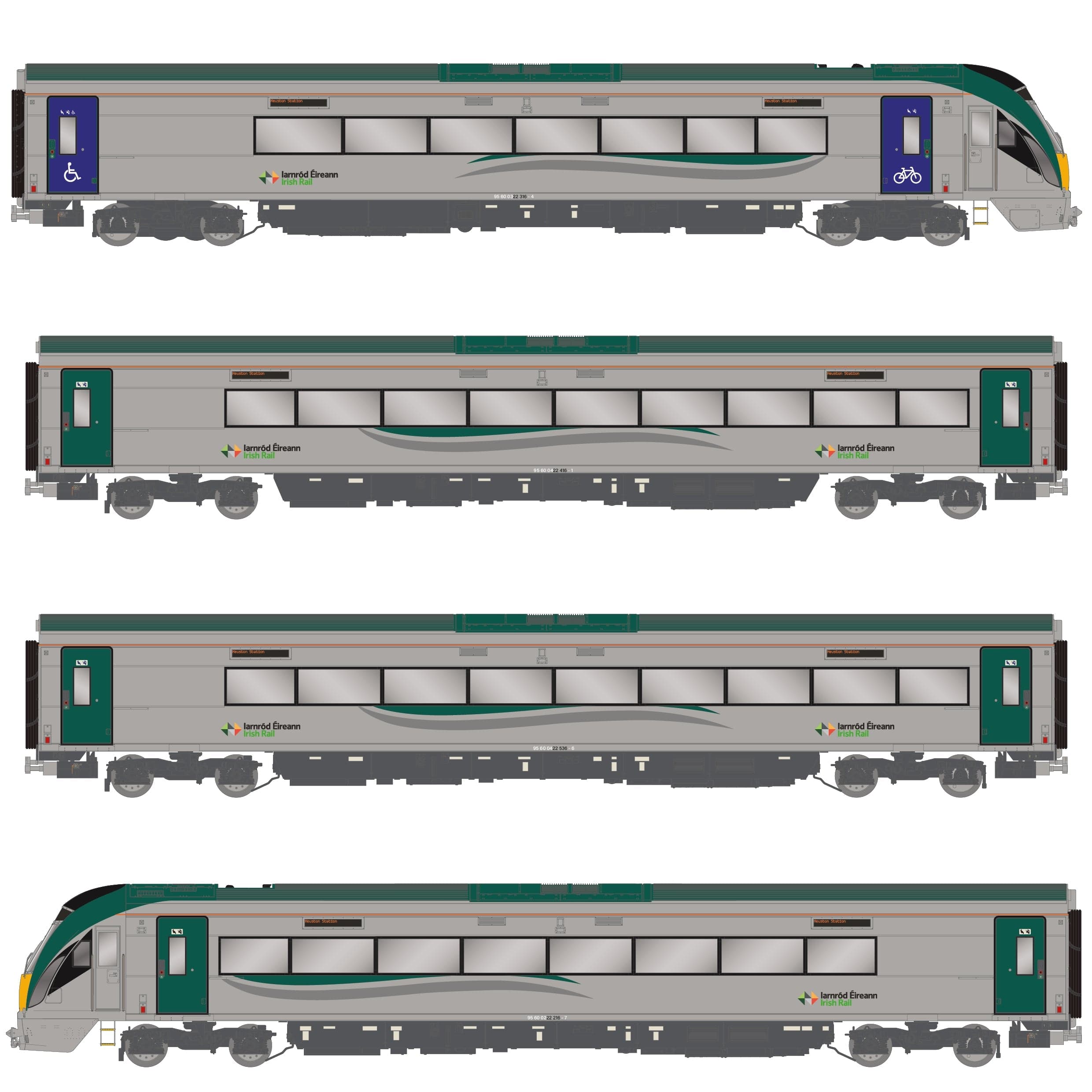 IE 22000 Class 'ICR' - 4-car in 2020 IR livery, with blue doors/cycle graphic - DCC Sound Fitted
